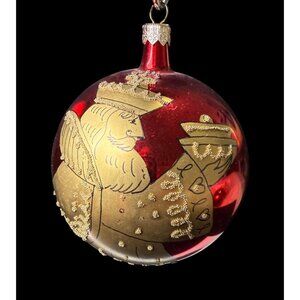 Vtg Set of 4 Hand-Painted Red Gold Glass Christmas Ornament Wise Men Starburst